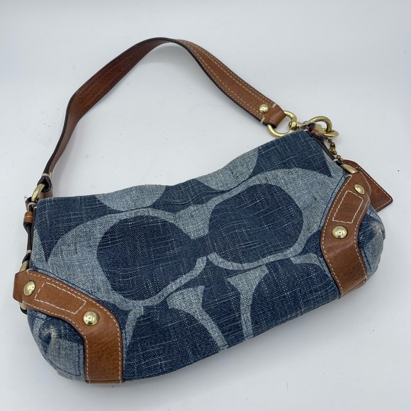 Handbags - Denim and Brown Leather Monogram Coach Purse Vintage